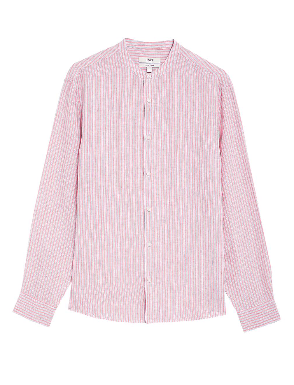 Pure Linen Striped Grandad Collar Shirt