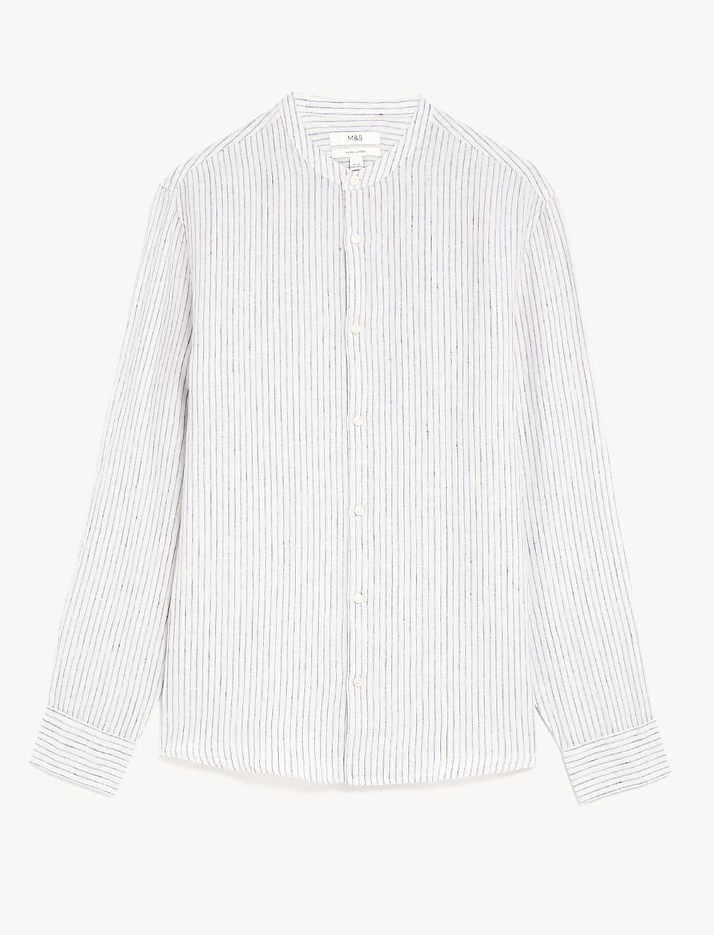 Pure Linen Striped Grandad Collar Shirt