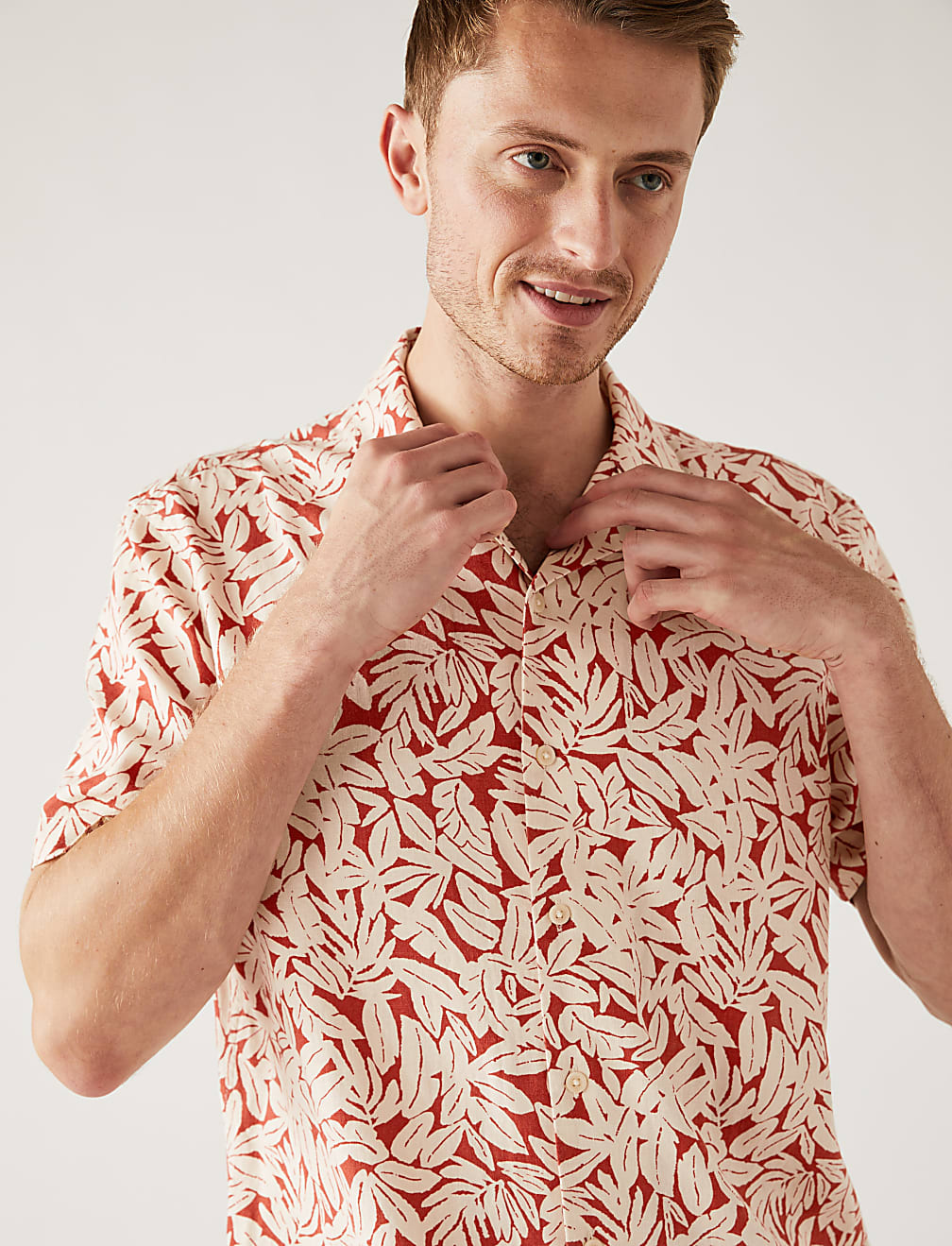 Linen Blend Leaf Print Shirt