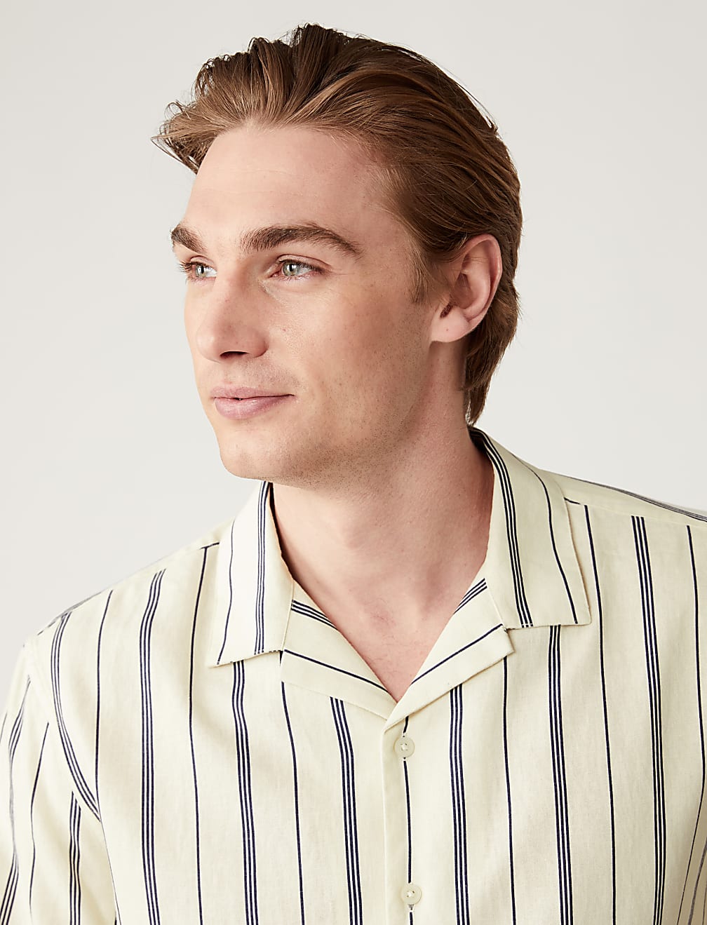 Linen Blend Striped Cuban Collar Shirt