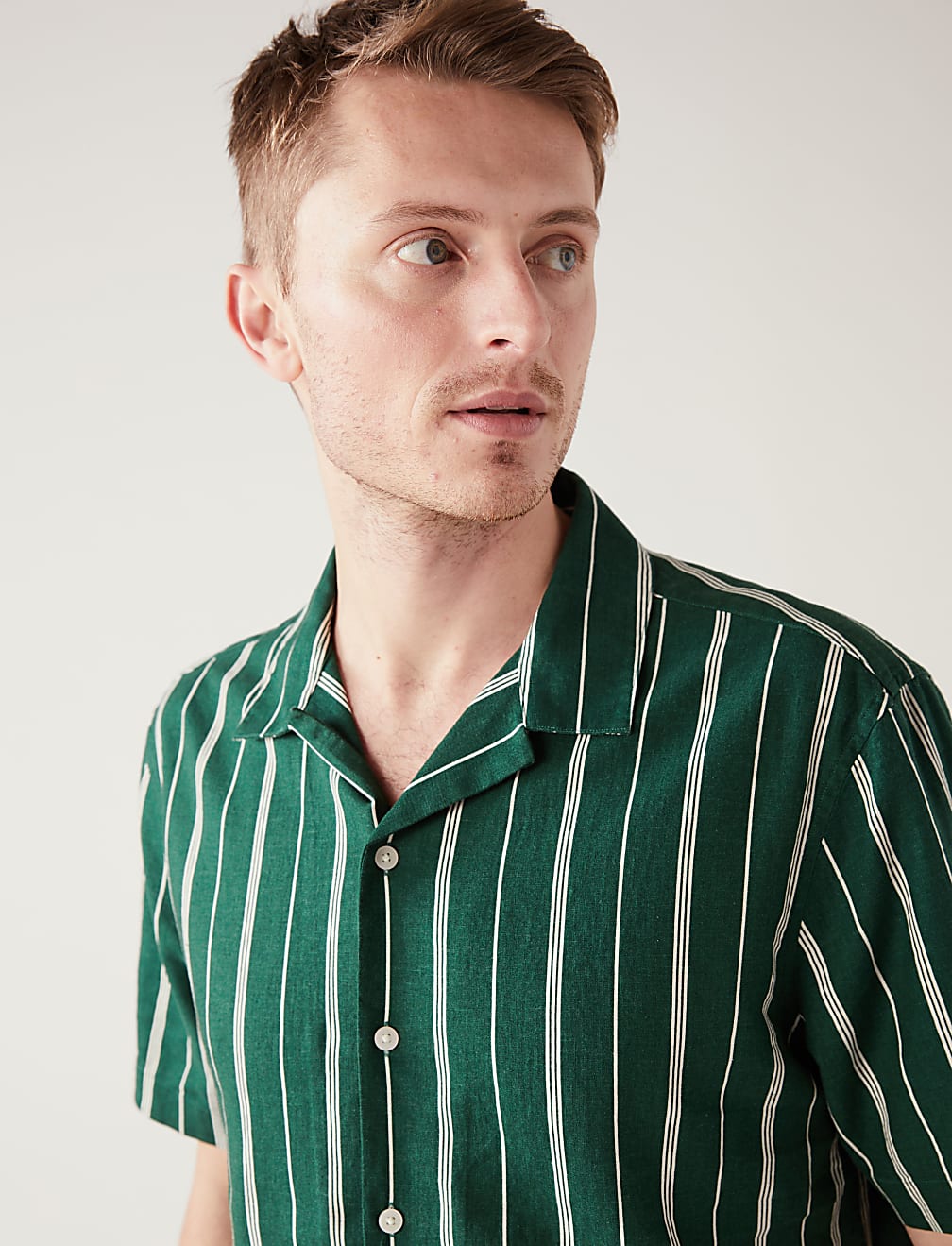 Linen Blend Striped Cuban Collar Shirt