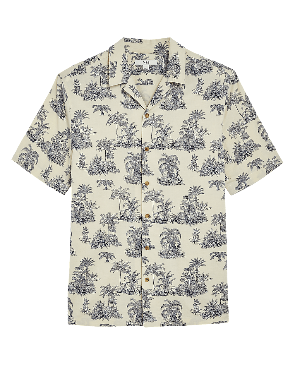 Pure Cotton Palm Tree Print Cuban Collar Shirt