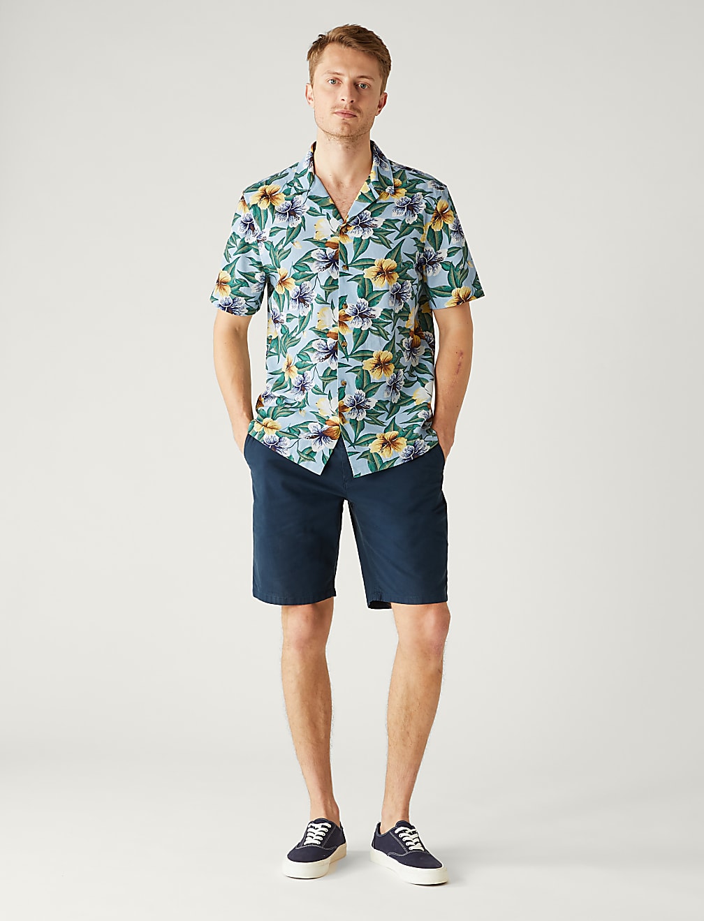 Pure Cotton Floral Cuban Collar Shirt