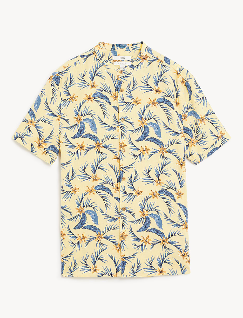 Linen Blend Floral Grandad Collar Shirt