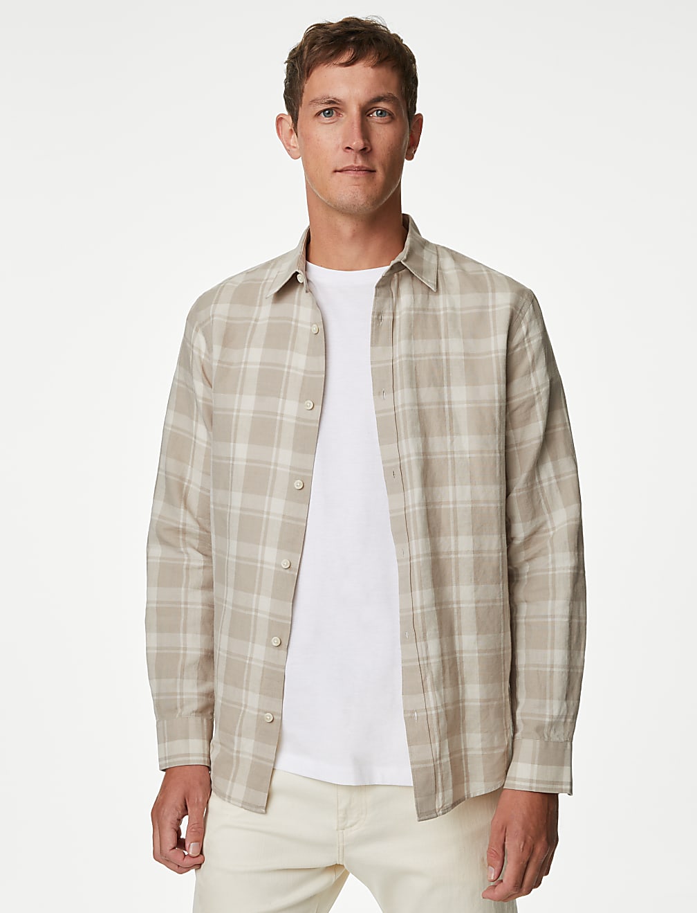 Easy Iron Cotton Linen Blend Check Shirt