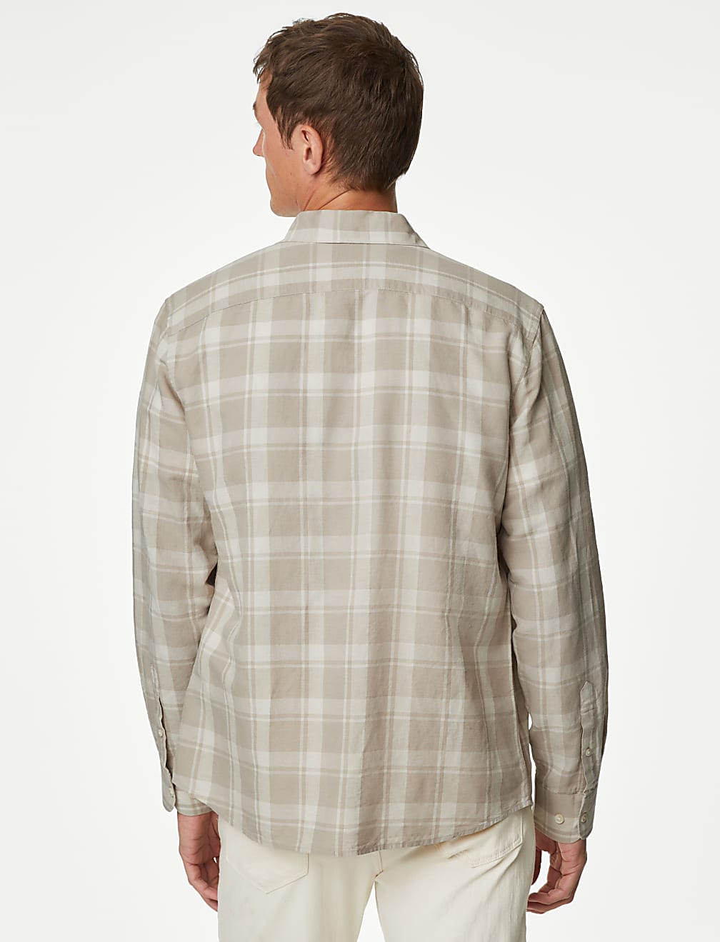 Easy Iron Cotton Linen Blend Check Shirt