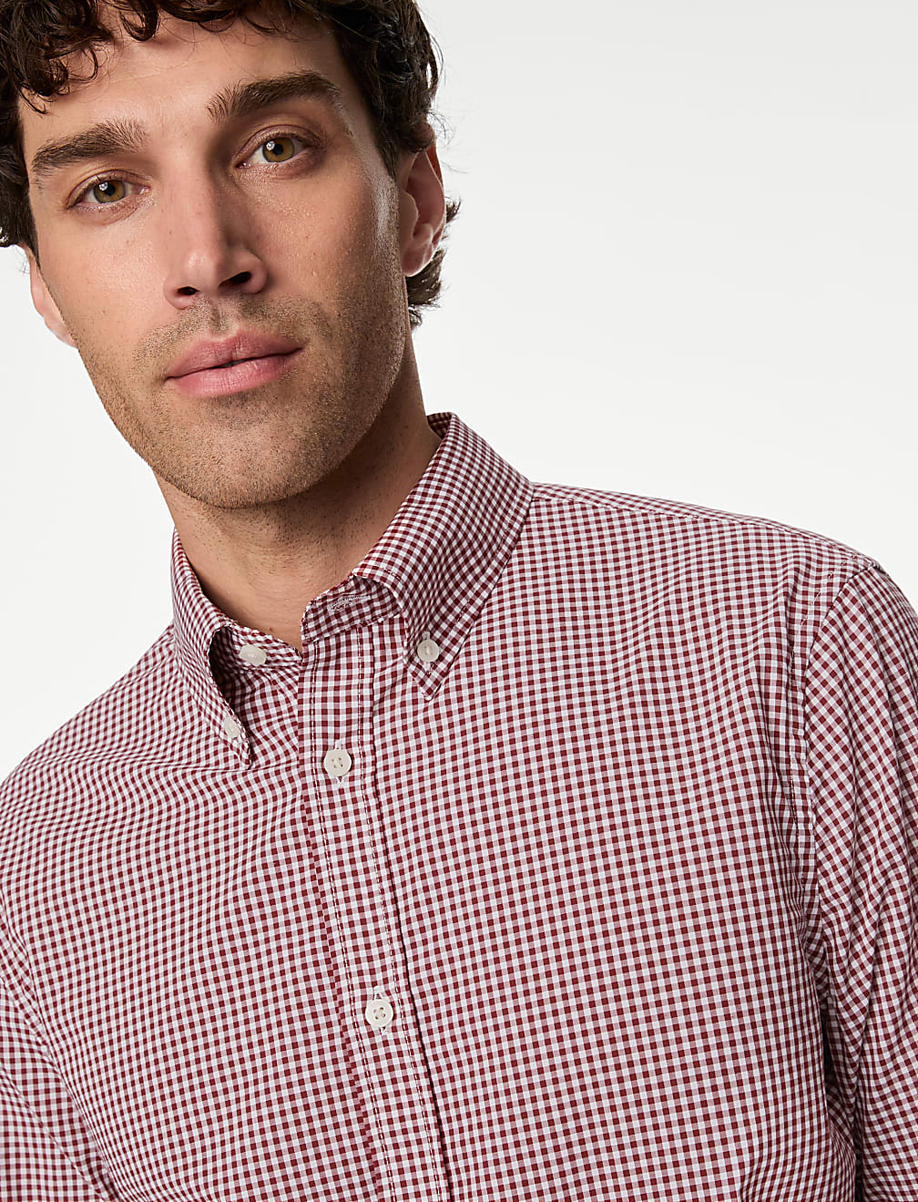 Easy Iron Cotton Stretch Gingham Oxford Shirt