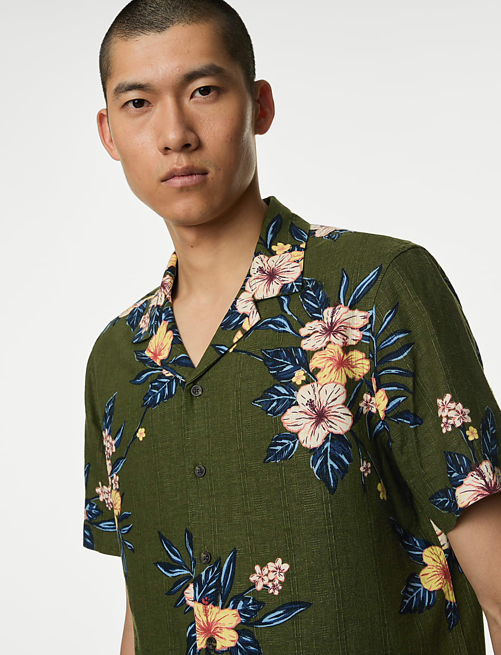 Easy Iron Linen Blend Floral Shirt