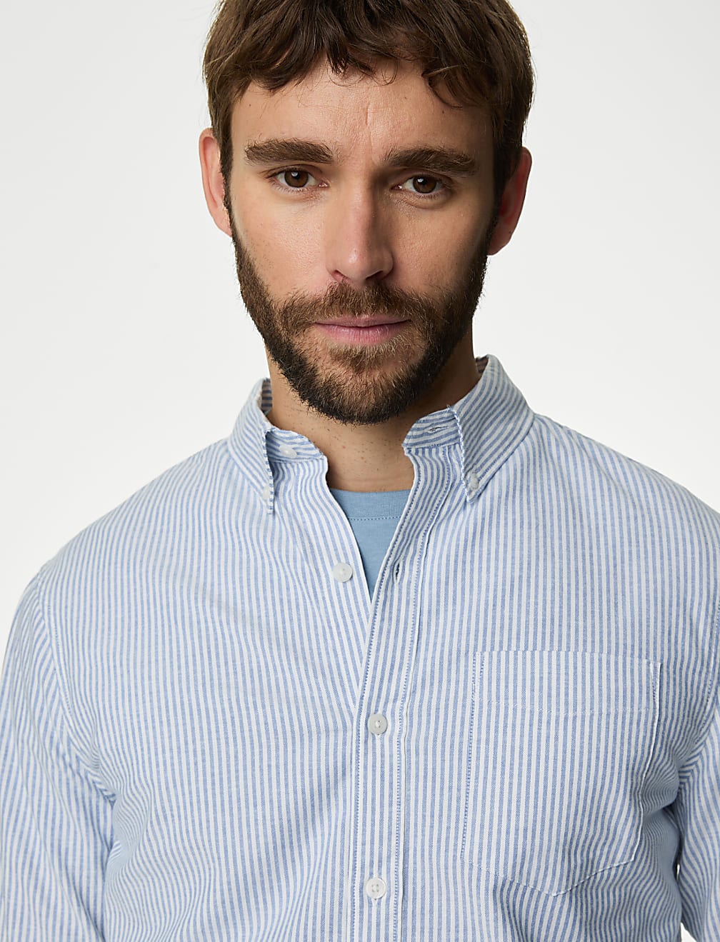 Easy Iron Pure Cotton Striped Oxford Shirt