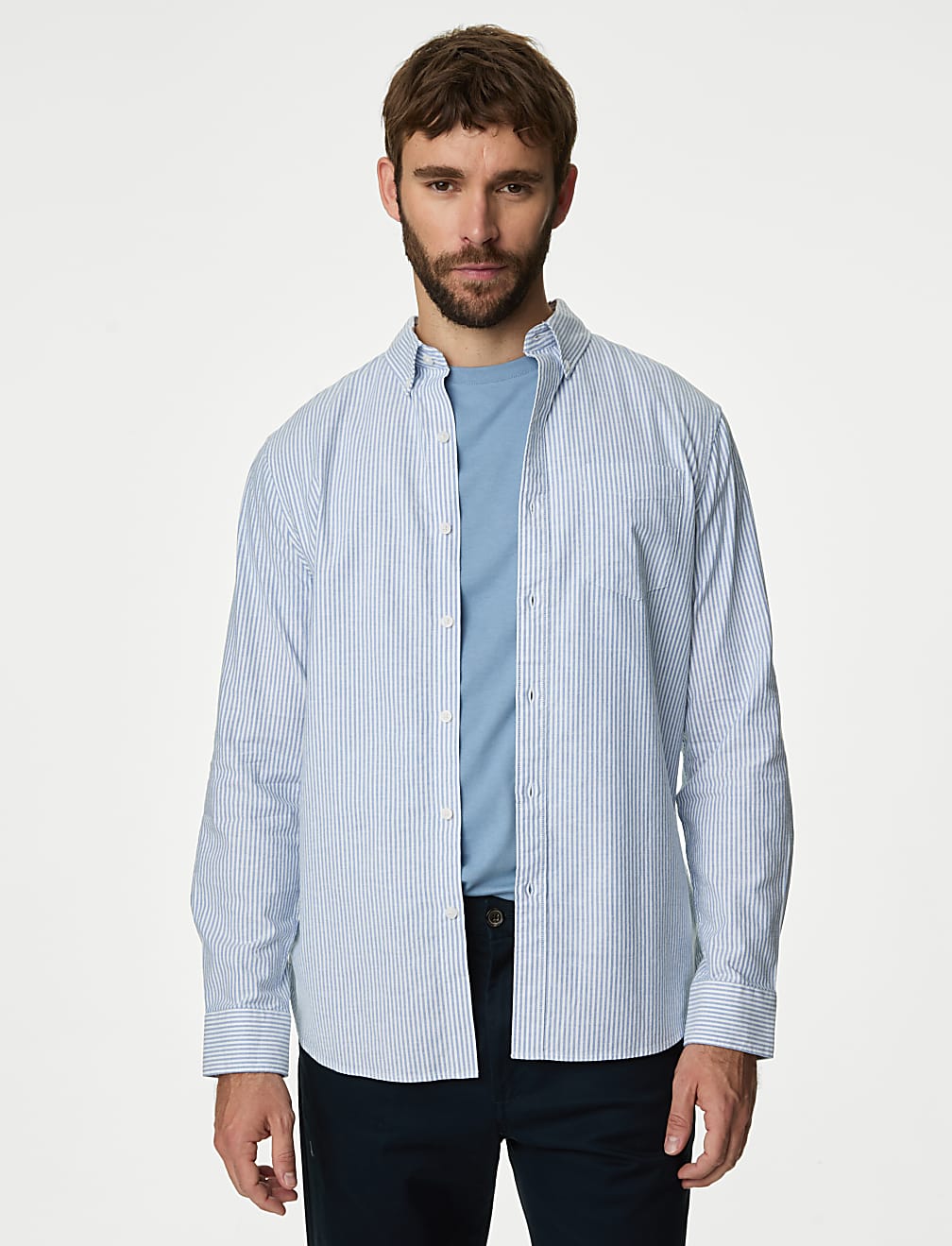 Easy Iron Pure Cotton Striped Oxford Shirt