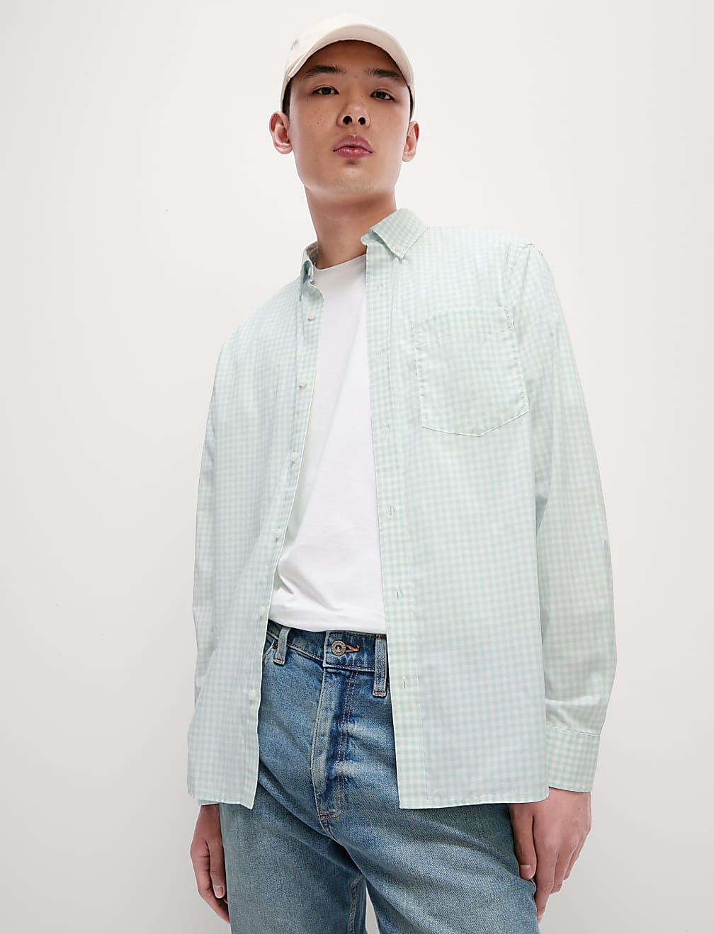 Cotton Rich Gingham Check Oxford Shirt