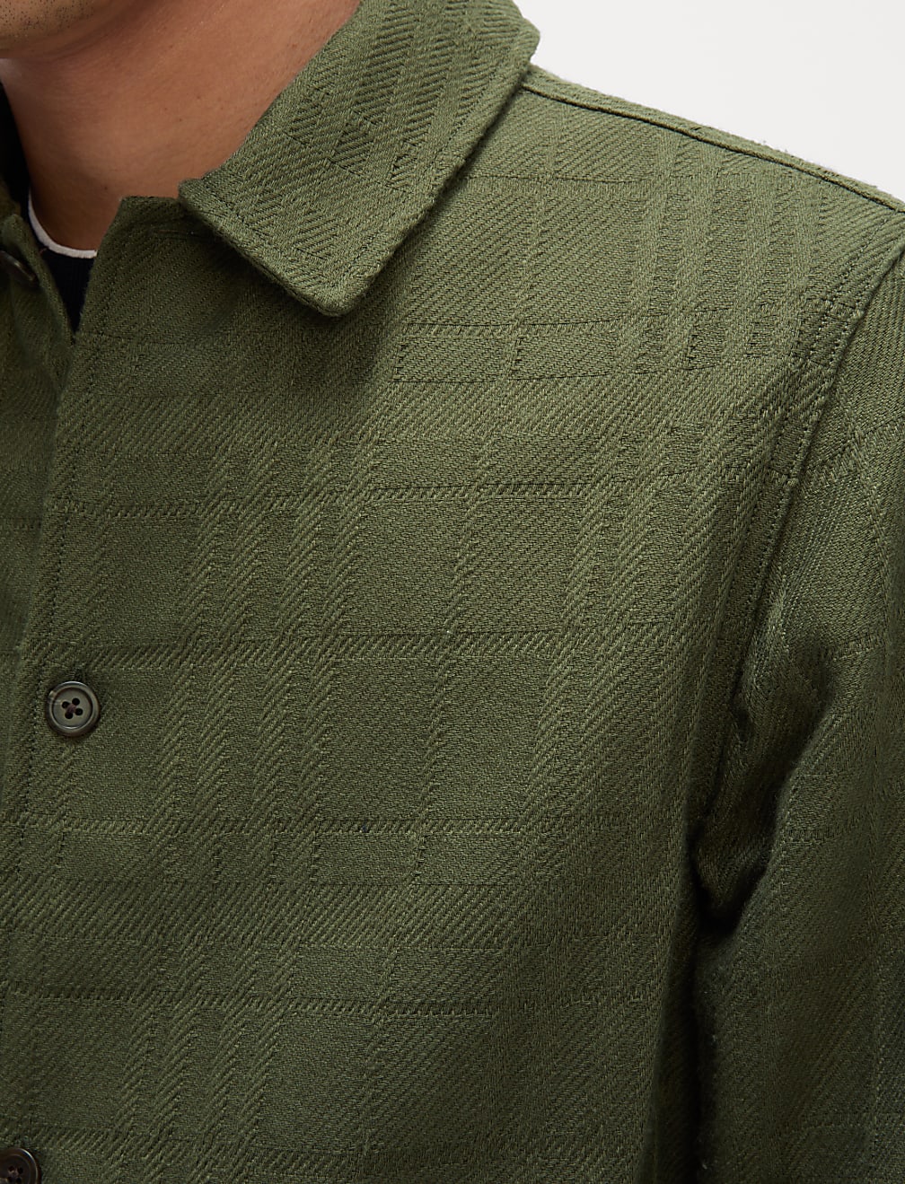 Cotton Blend Check Textured Overshirt