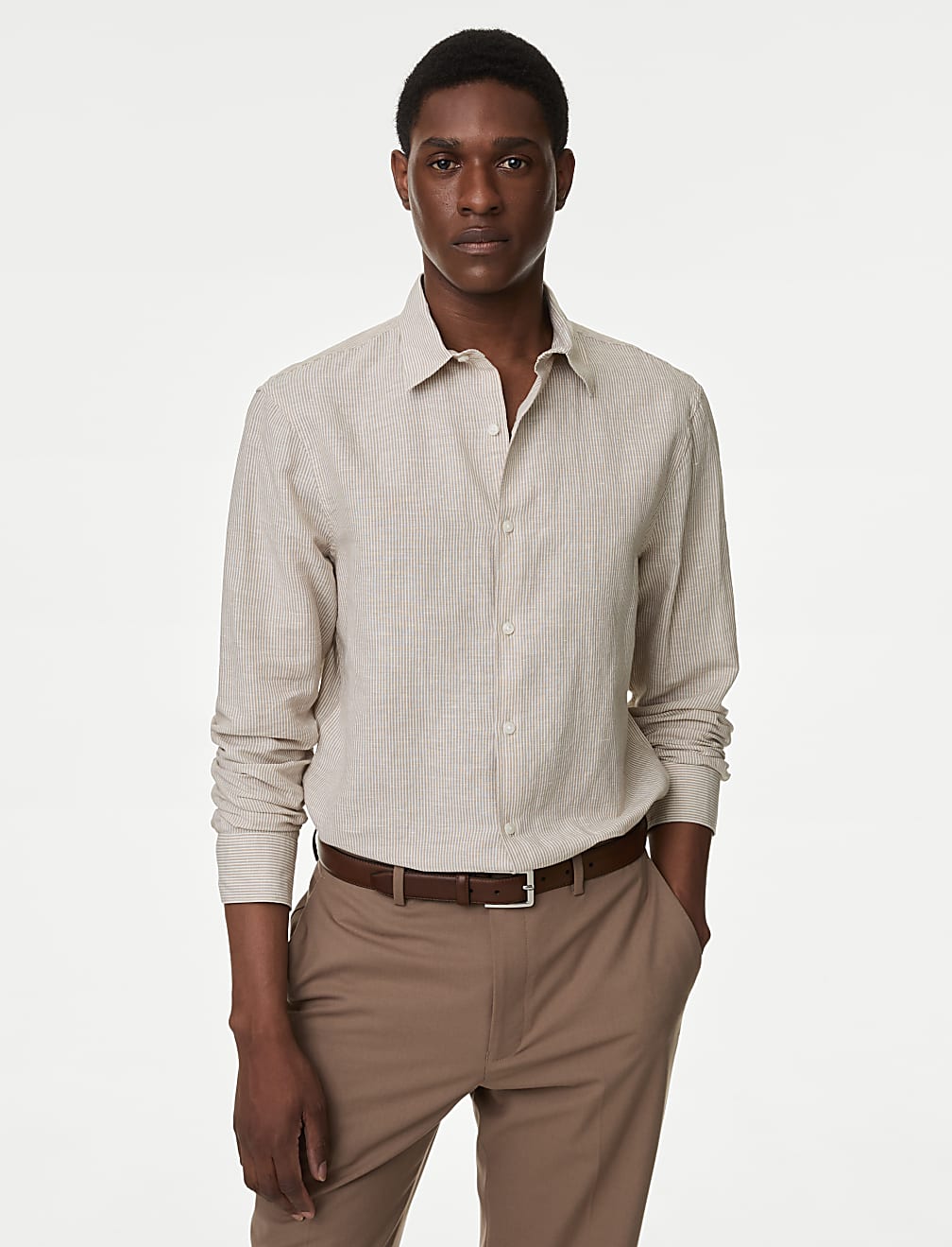 Cotton Linen Blend Fine Stripe Shirt