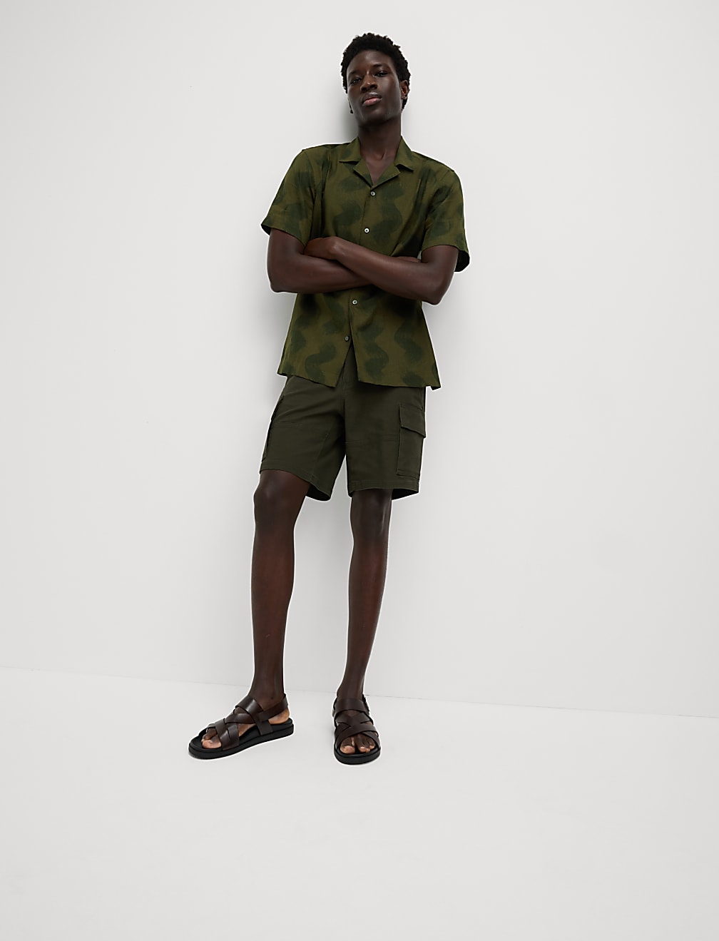 Linen Rich Cuban Collar Wave Print Shirt