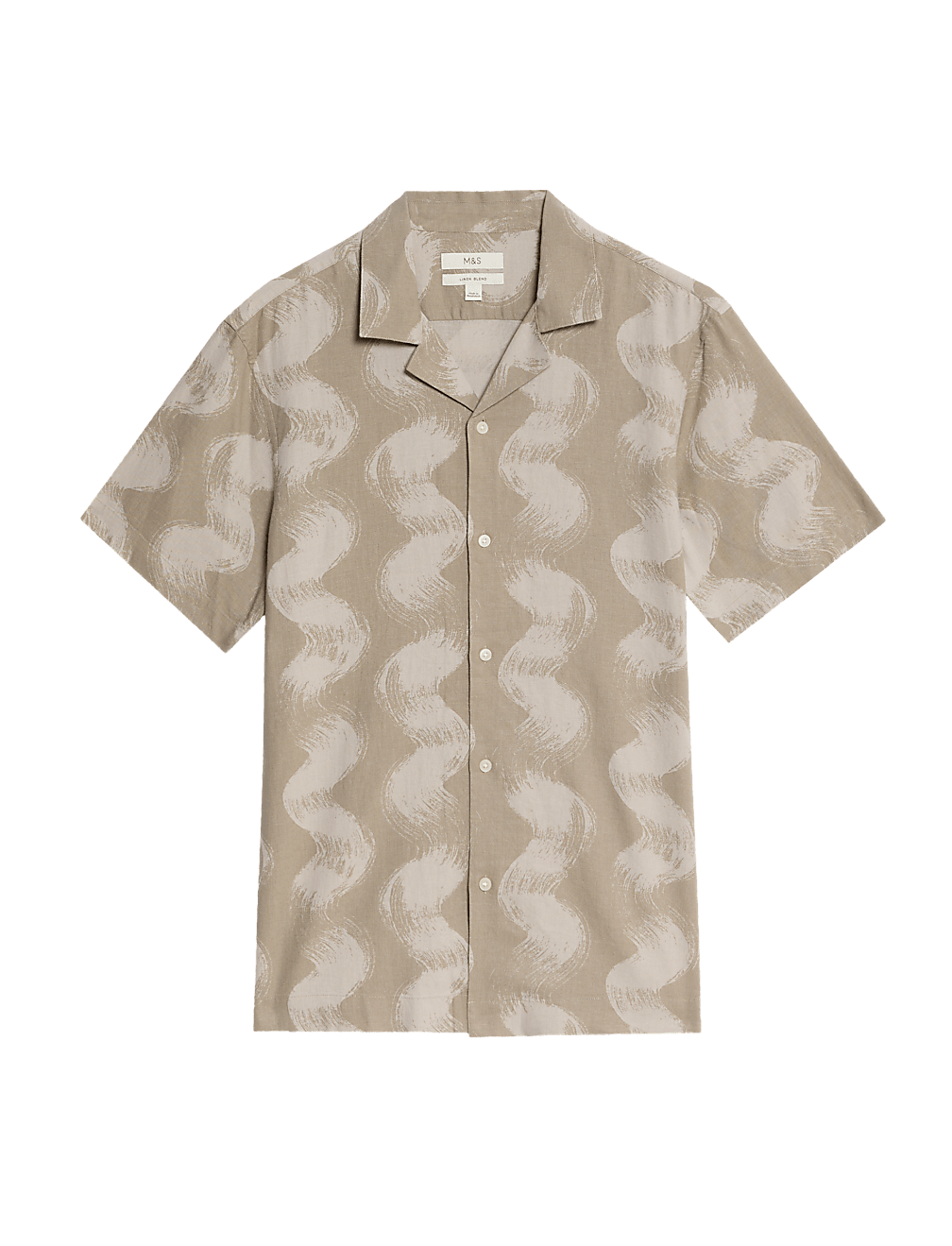 Linen Rich Cuban Collar Wave Print Shirt