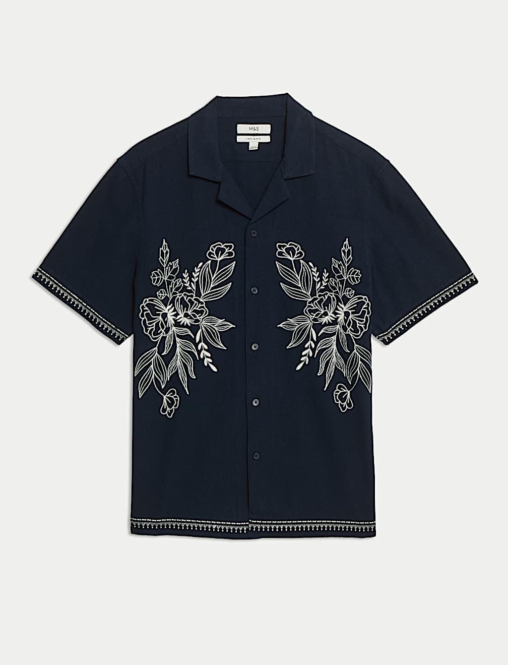 Cotton Linen Blend Short Sleeve Embroidered Shirt