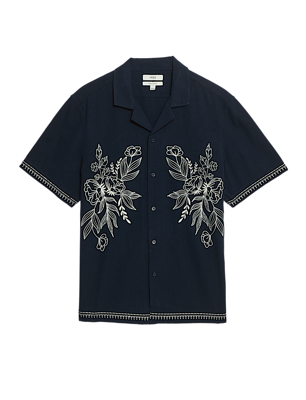 Cotton Linen Blend Short Sleeve Embroidered Shirt