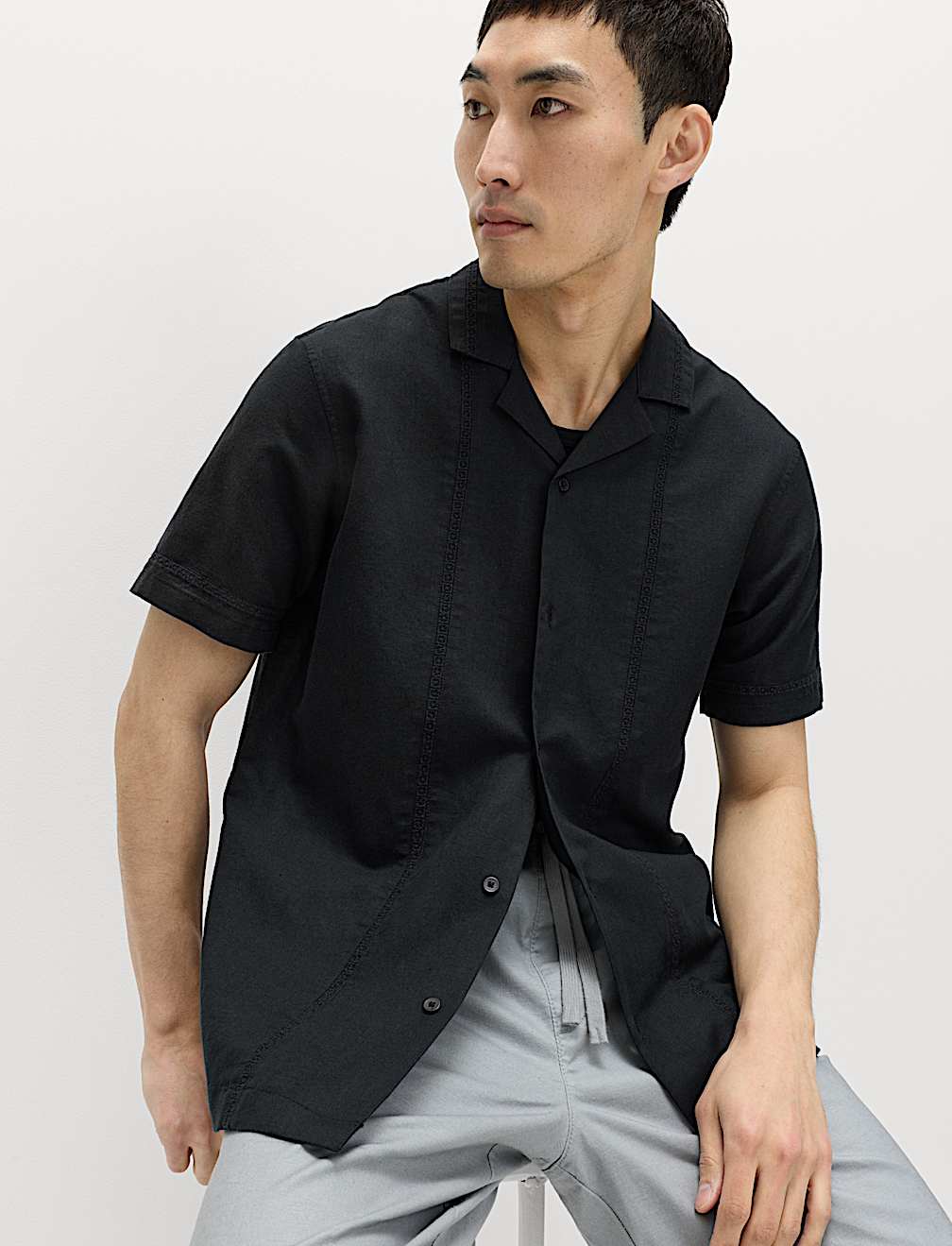 Short Sleeve Linen Blend Shirt