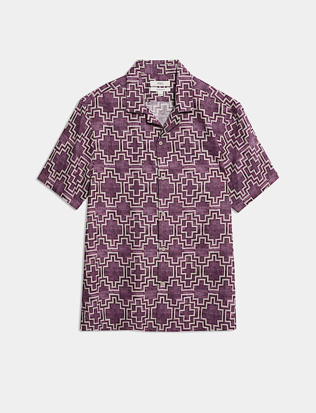 Linen Blend Geometric Print Short Sleeve Shirt