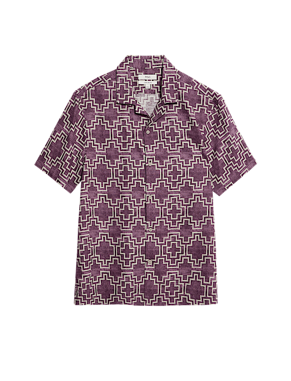 Linen Blend Geometric Print Short Sleeve Shirt