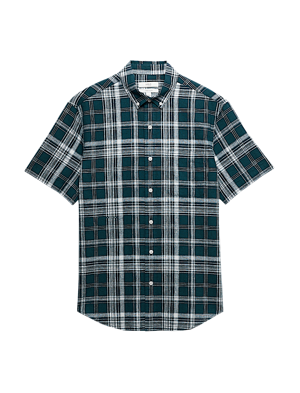 Cotton Linen Blend Check Short Sleeve Shirt