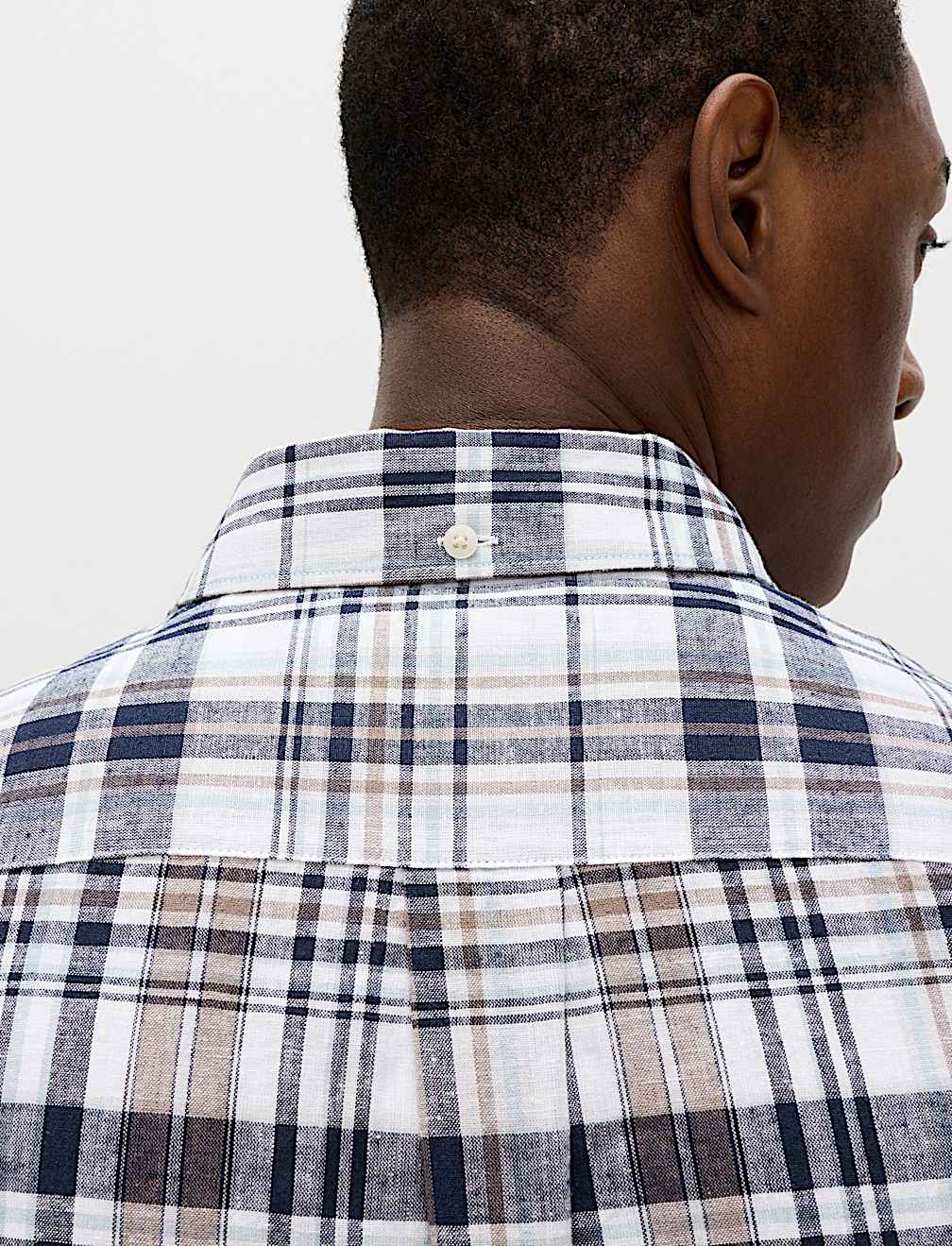 Cotton Linen Blend Check Short Sleeve Shirt
