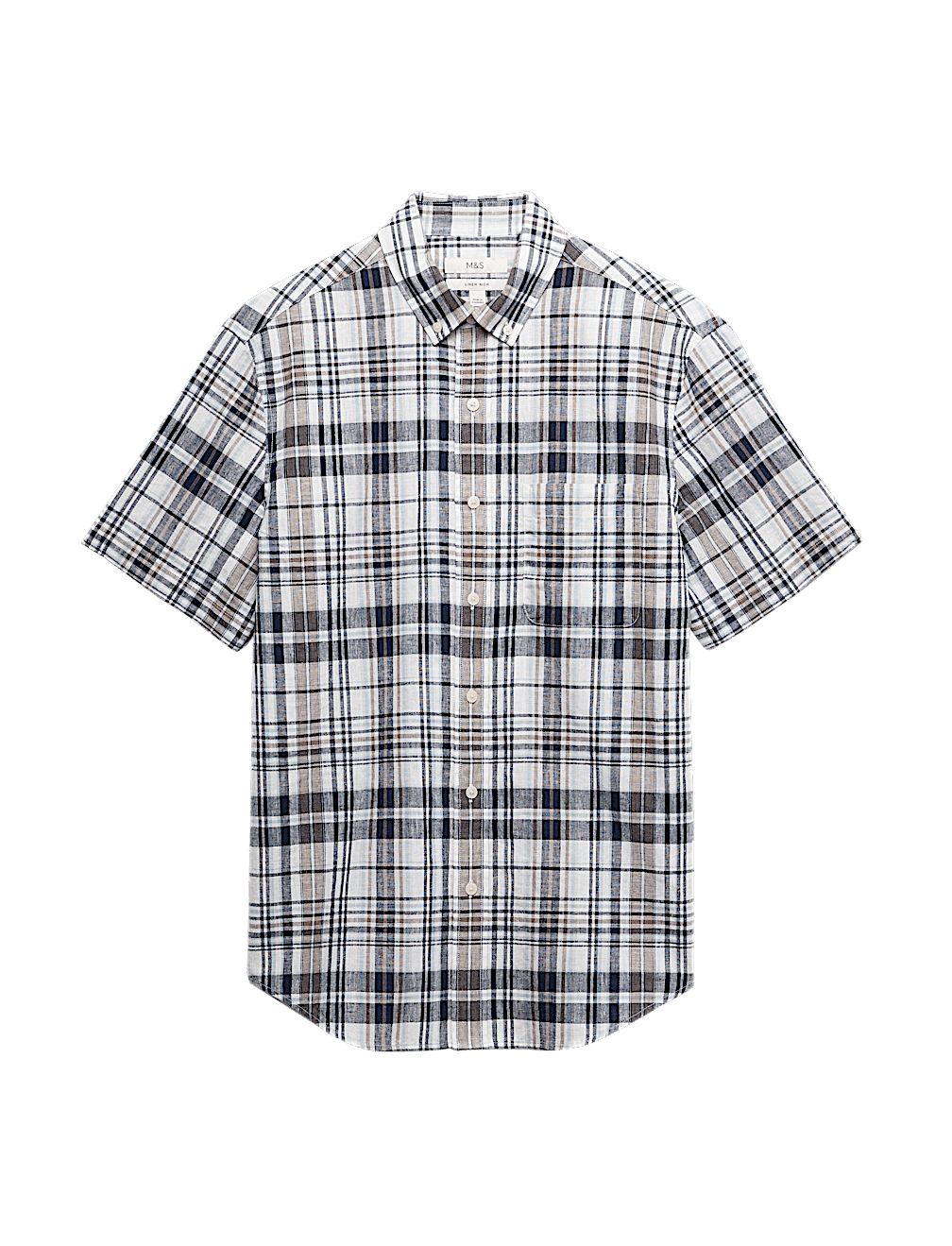 Cotton Linen Blend Check Short Sleeve Shirt