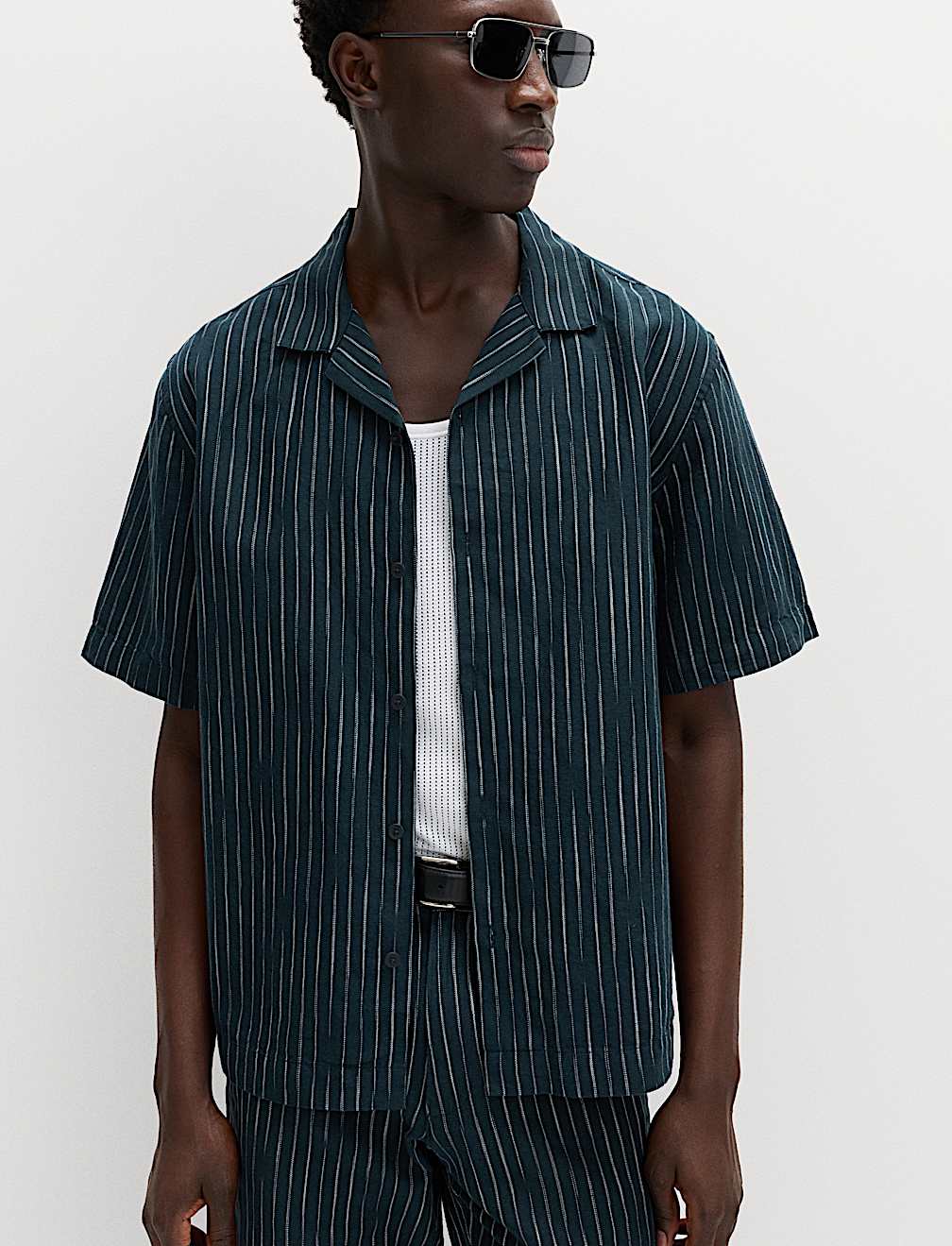 Cotton Linen Blend Striped Short Sleeve Shirt