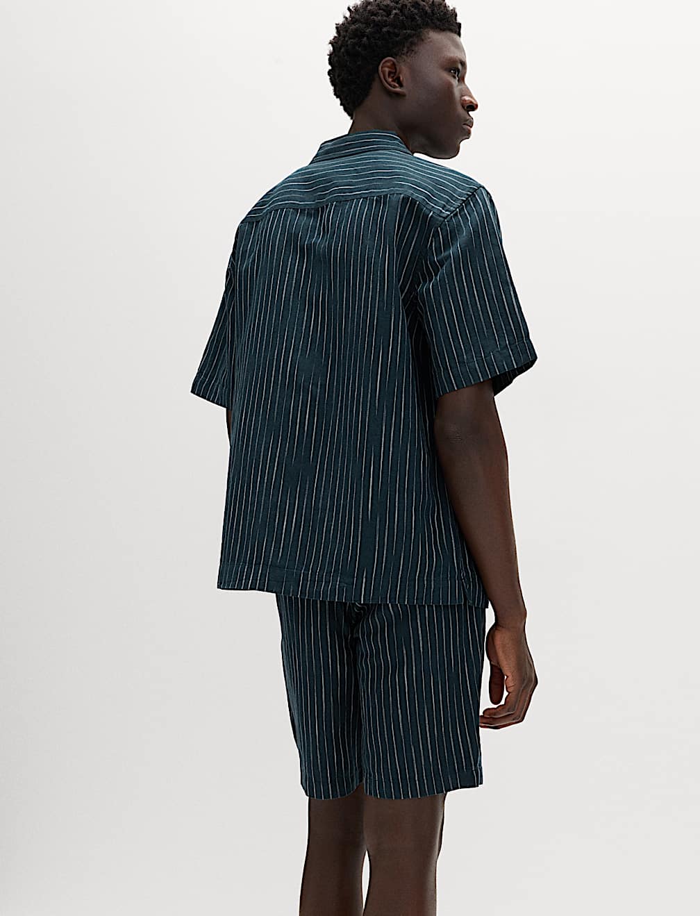 Cotton Linen Blend Striped Short Sleeve Shirt