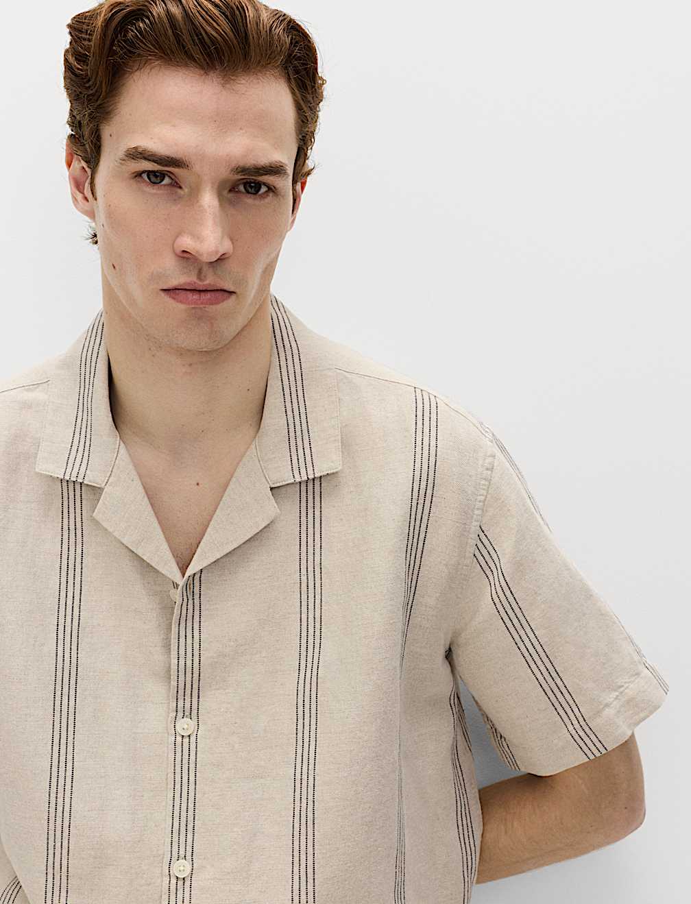 Cotton Linen Blend Striped Short Sleeve Shirt