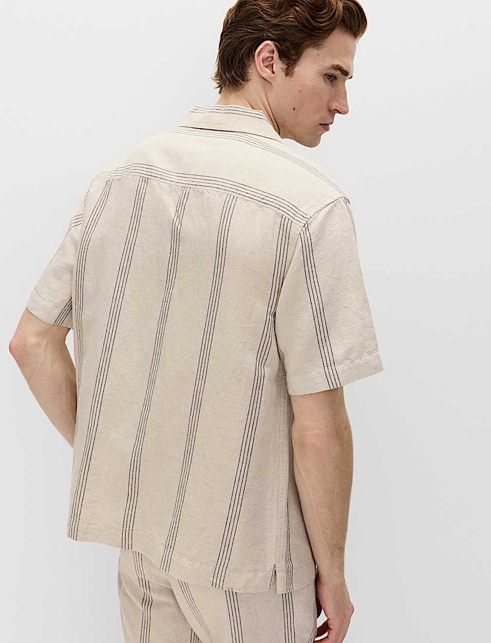 Cotton Linen Blend Striped Short Sleeve Shirt