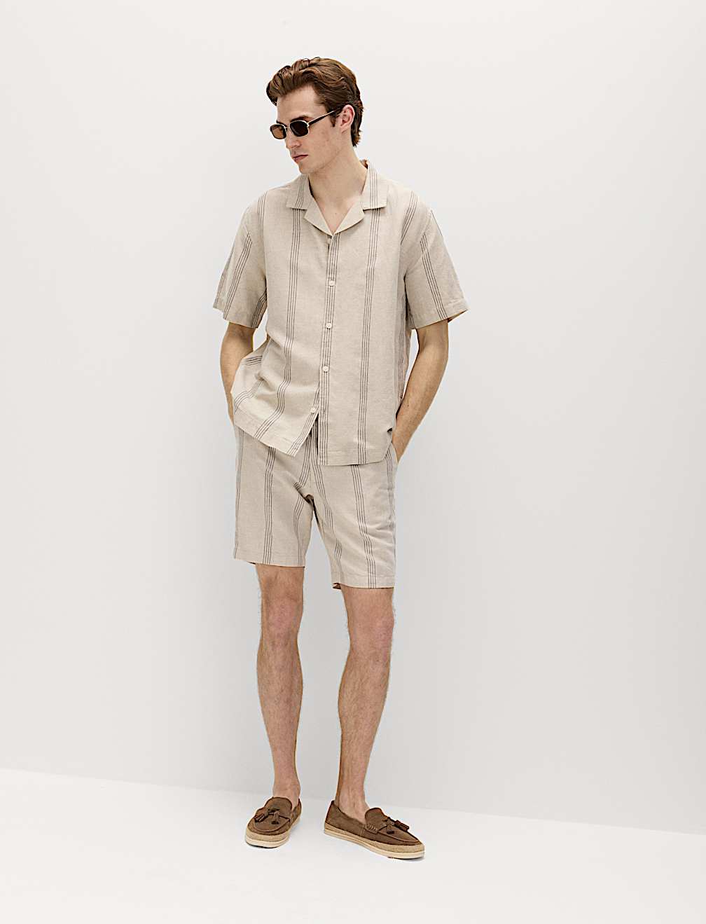 Cotton Linen Blend Striped Short Sleeve Shirt