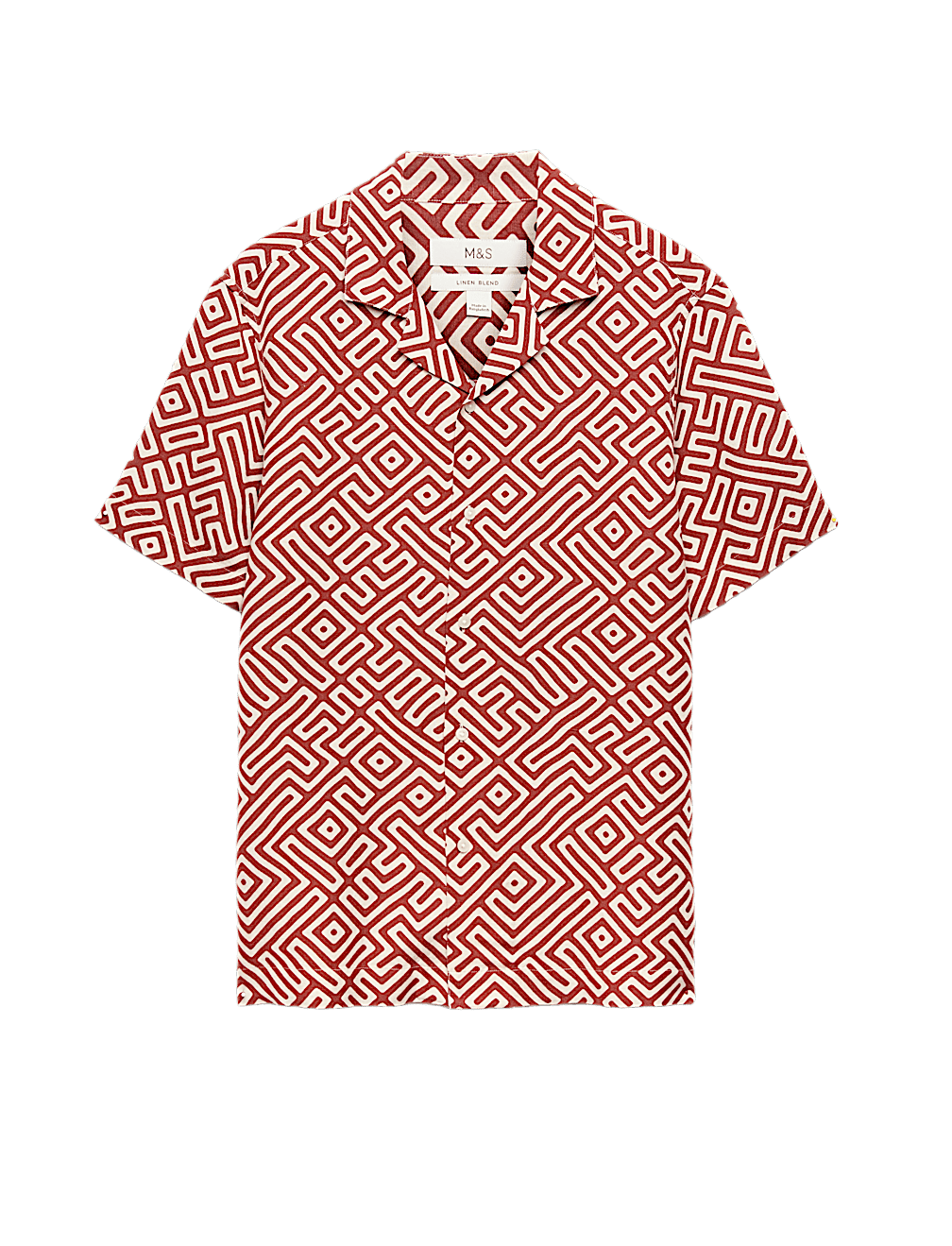 Easy Iron Linen Blend Geometric Short Sleeve Shirt