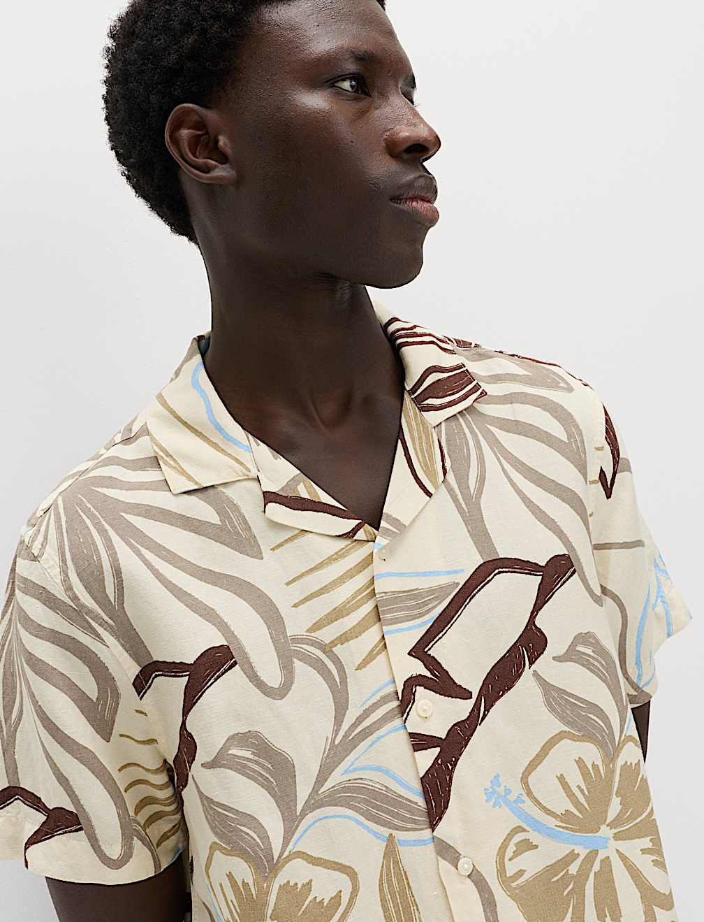 Linen Blend Hawaiian Short Sleeve Shirt