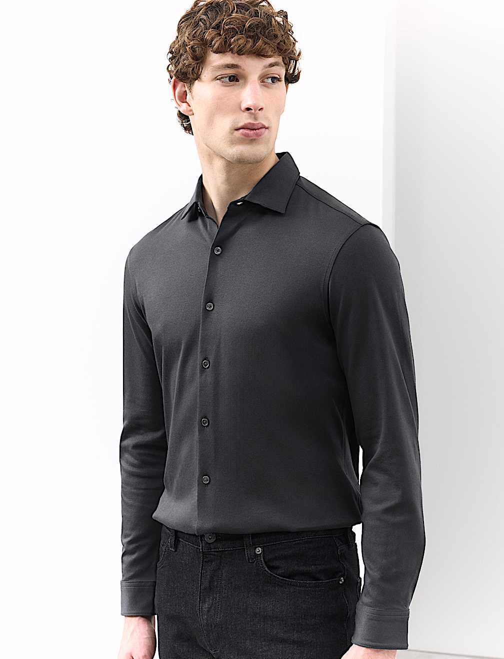Slim Fit Easy Iron Pure Cotton Jersey Shirt