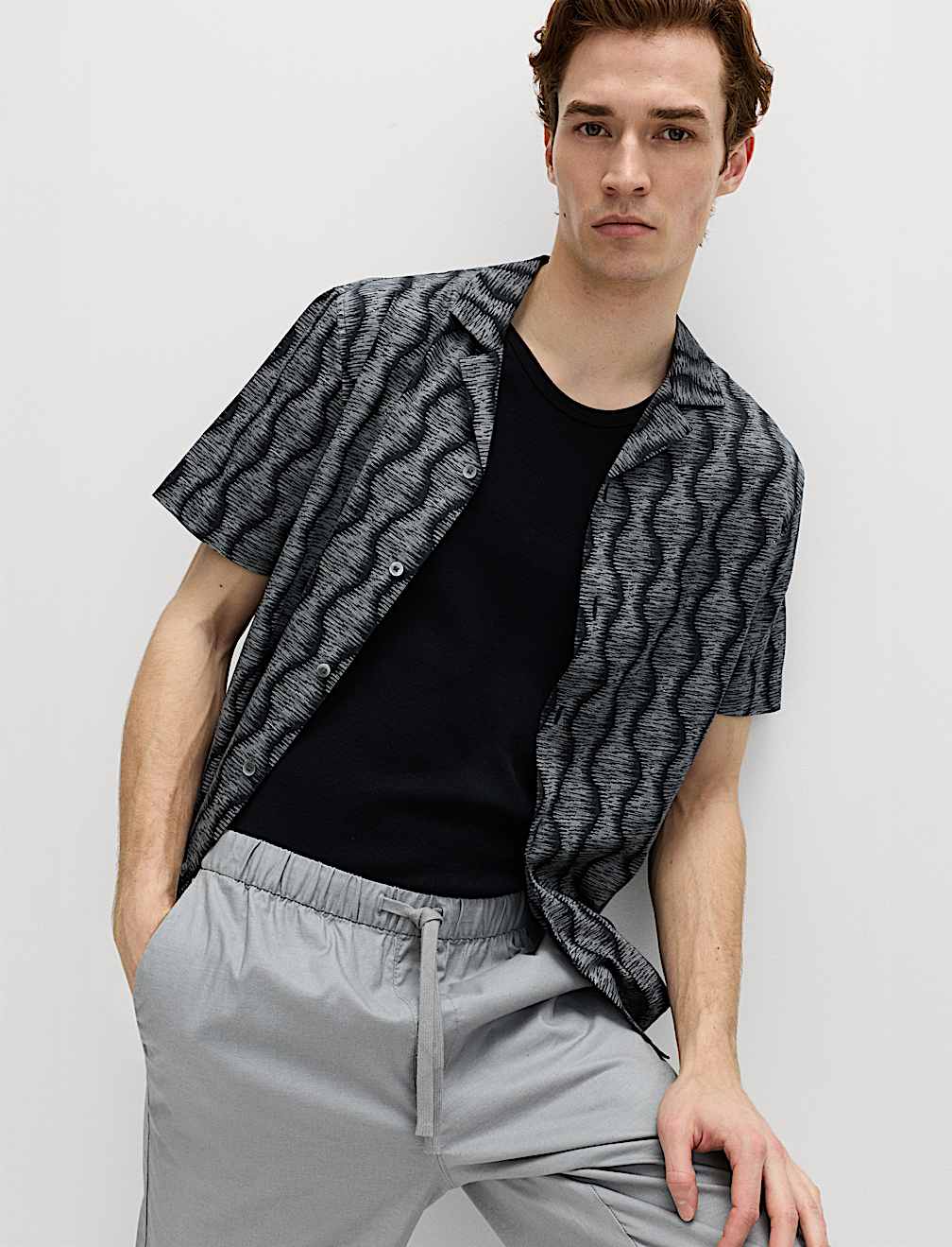 Pure Cotton Geometric Short Sleeve Shirt