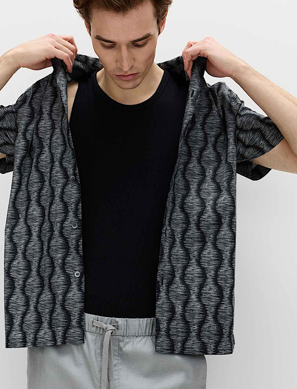 Pure Cotton Geometric Short Sleeve Shirt