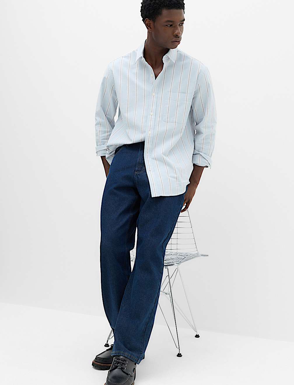 Relaxed Fit Cotton Rich Striped Oxford Shirt
