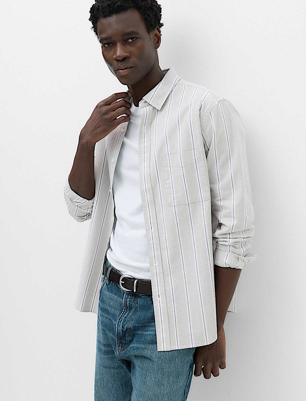 Relaxed Fit Cotton Rich Striped Oxford Shirt