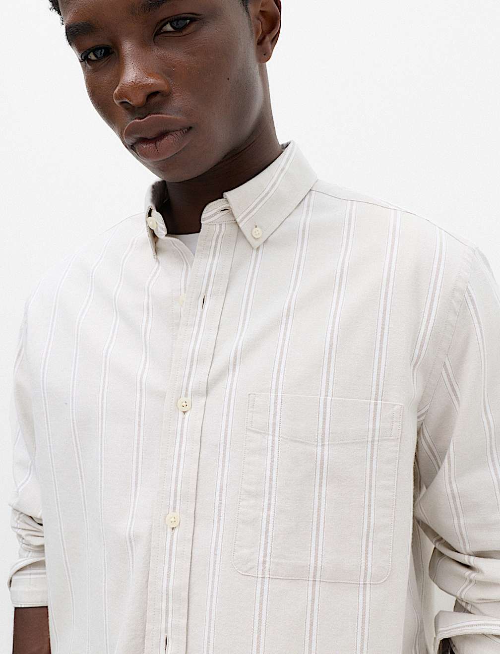 Relaxed Fit Cotton Rich Striped Oxford Shirt