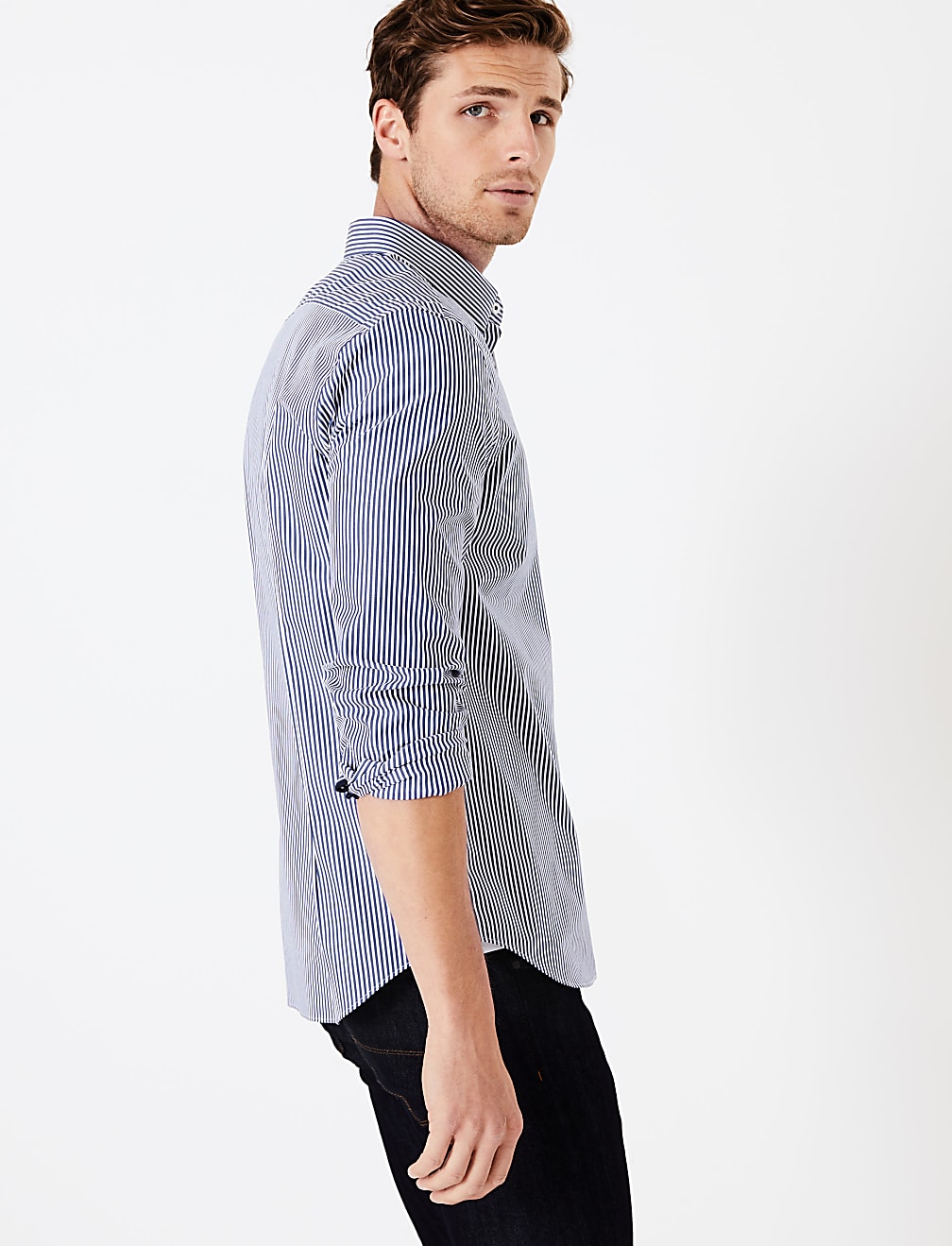 Cotton Rich Striped Shirt with Stretch