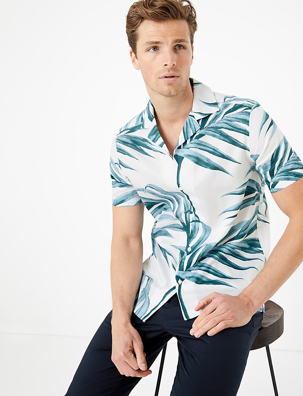 Pure Cotton Revere Palm Print Shirt