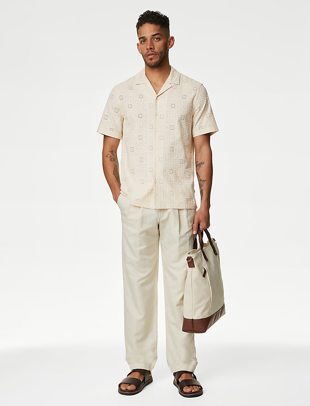 Easy Iron Pure Cotton Revere Collar Embroidered Shirt