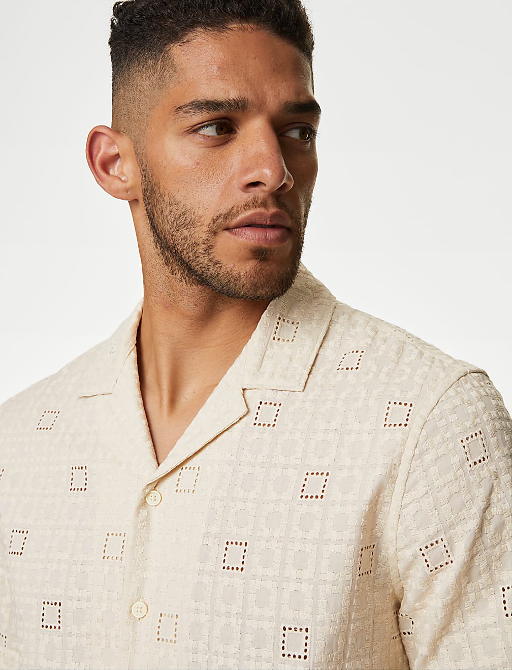 Easy Iron Pure Cotton Revere Collar Embroidered Shirt