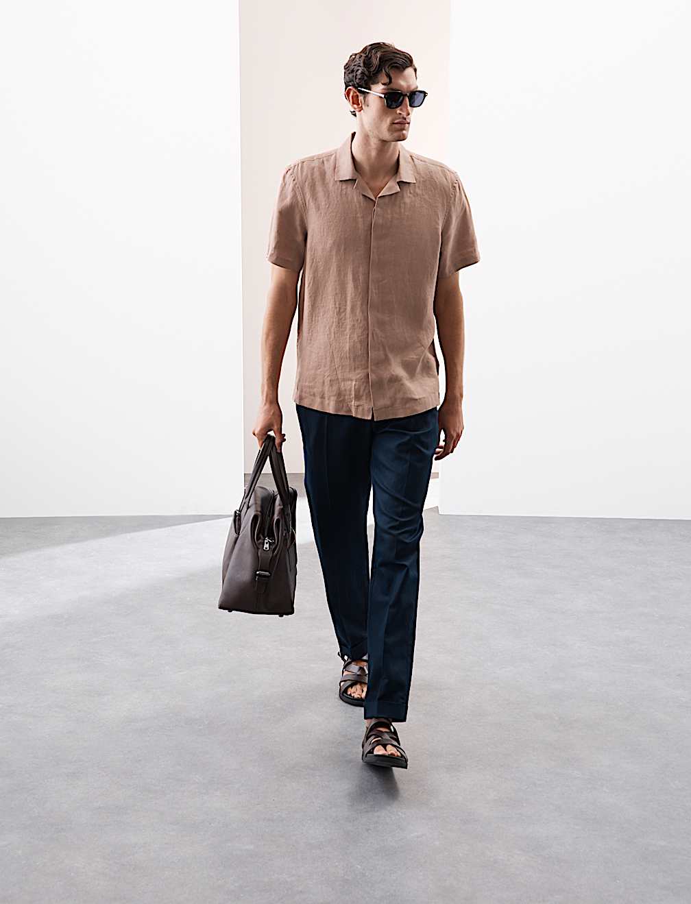 Pure Linen Herringbone Cuban Collar Shirt