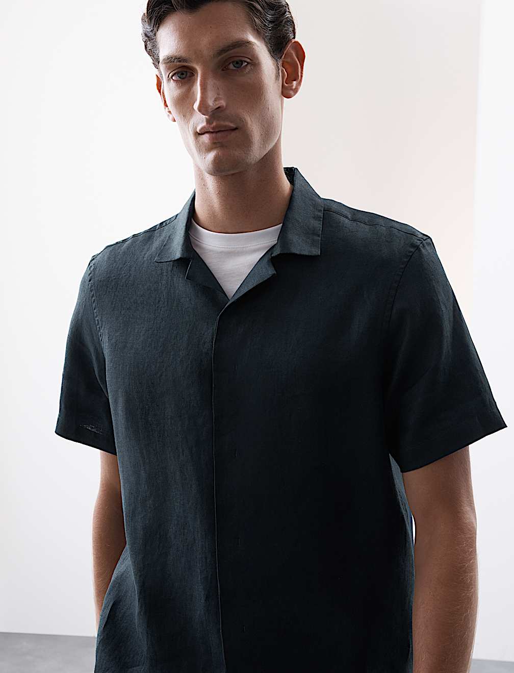 Pure Linen Herringbone Cuban Collar Shirt