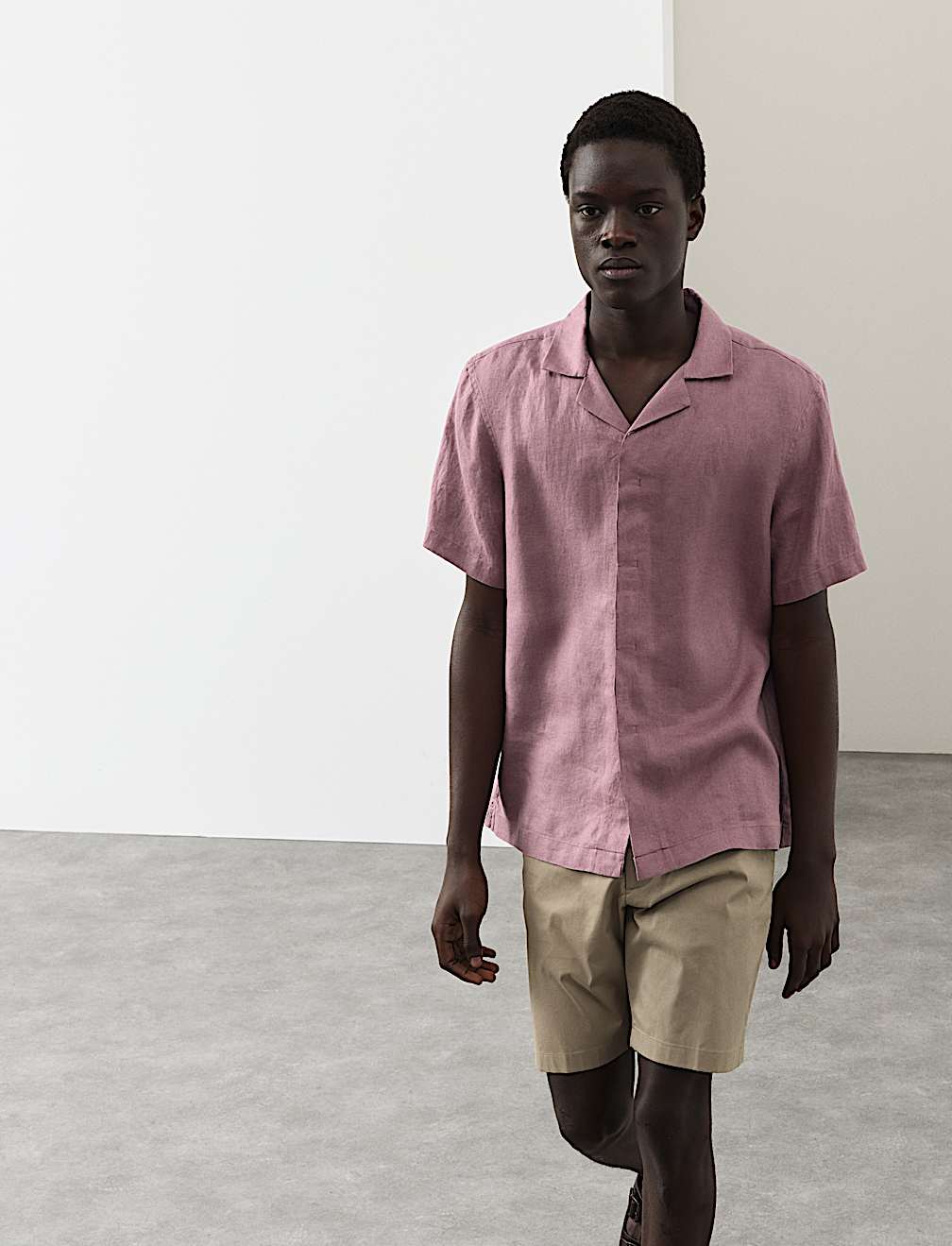 Pure Linen Herringbone Cuban Collar Shirt