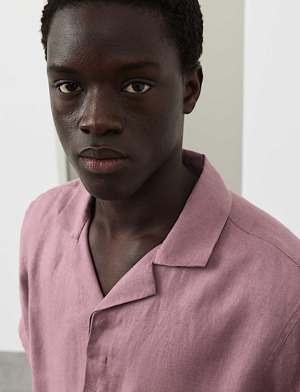 Pure Linen Herringbone Cuban Collar Shirt