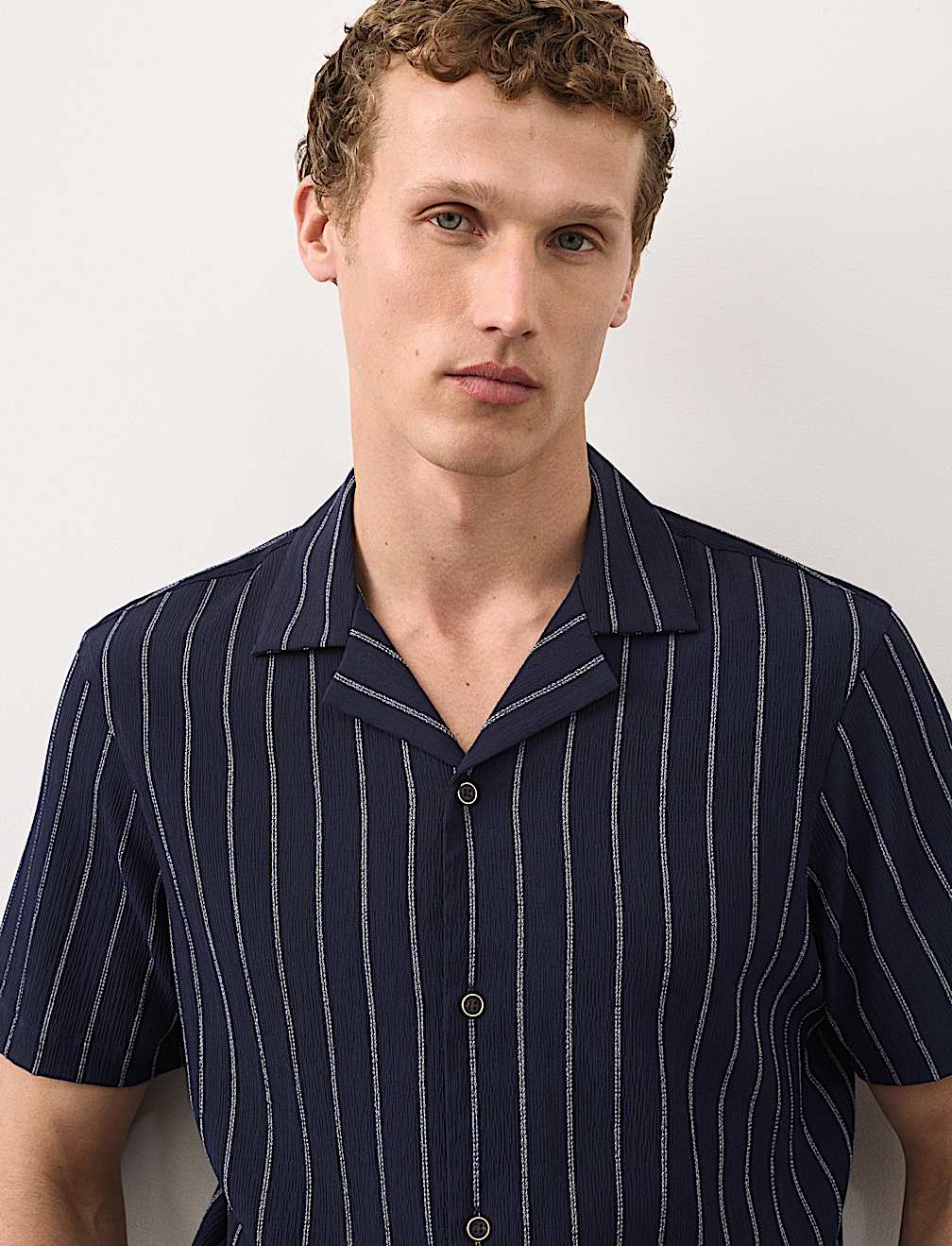 Striped Crinkle Seersucker Short Sleeve Shirt