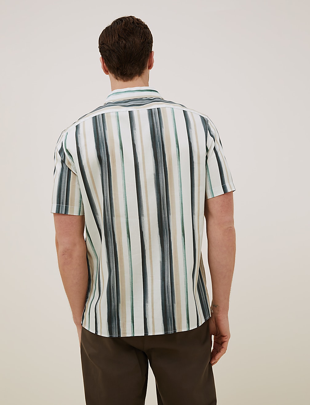 Cotton Striped Cuban Collar Shirt